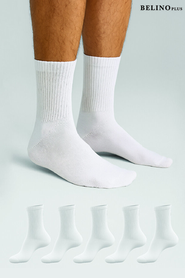 Plain White Ribbed Men's Socks Breathable Combed Cotton Pack of 5