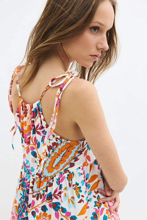 Patterned Flowy Strap Maxi Dress - 6