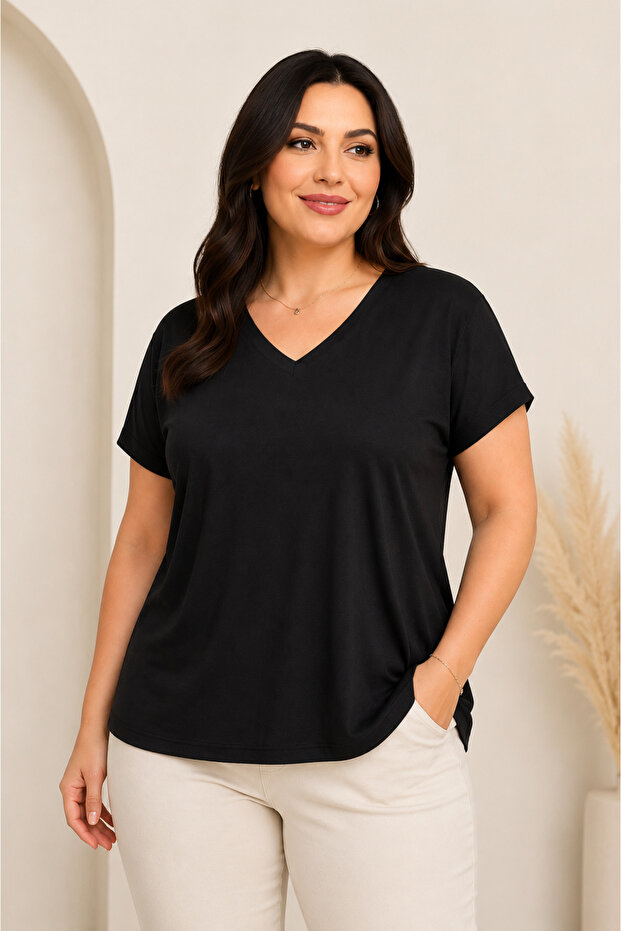 Women's Viscose Slim V-Neck Short Sleeve Blouse