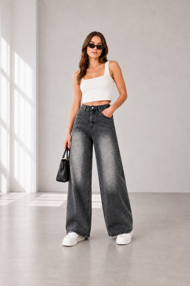 Women's High Waist Loose Wide Leg Casual Jean Denim Pants Comfortable Fit