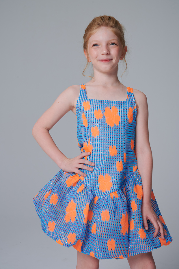 Neon Jacquard Balloon Skirt Dress