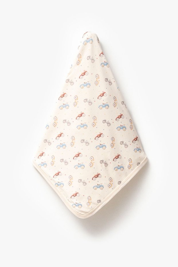 100% Cotton 85x85 cm Wooden Cars Patterned Double Layer Baby Blanket