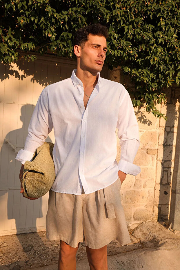 Leros White 100% Cotton Men's Shirt