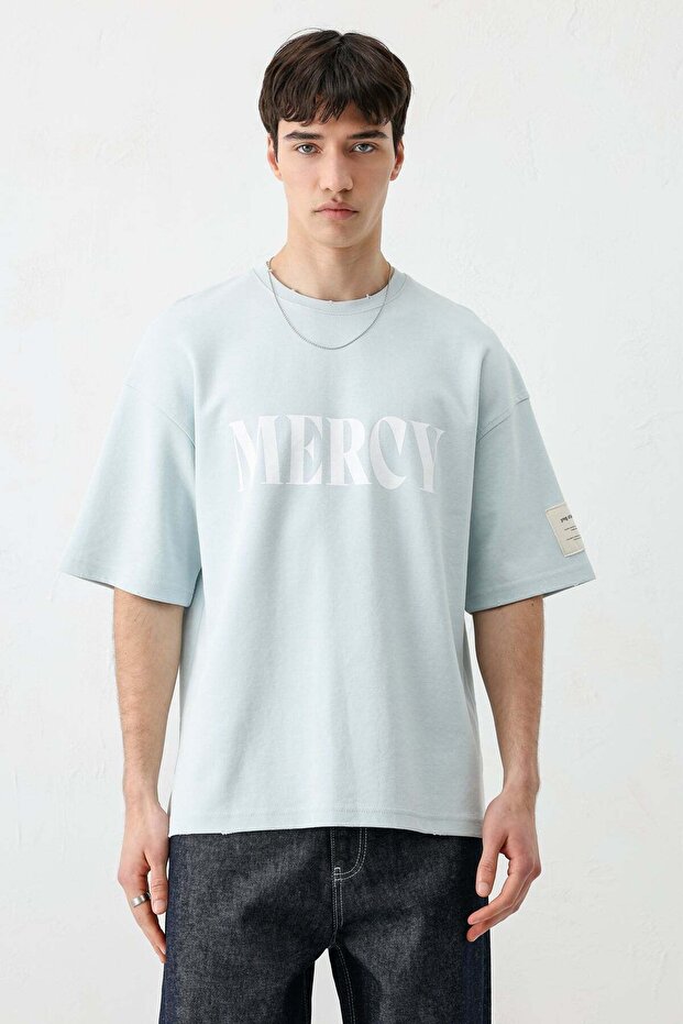 Printed Oversize T-Shirt Baby Blue