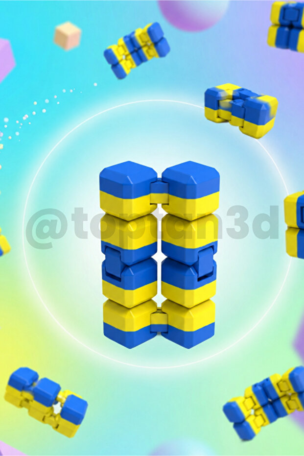 Yellow navy blue stress cube - infinity cube, foldable cube, stress toy