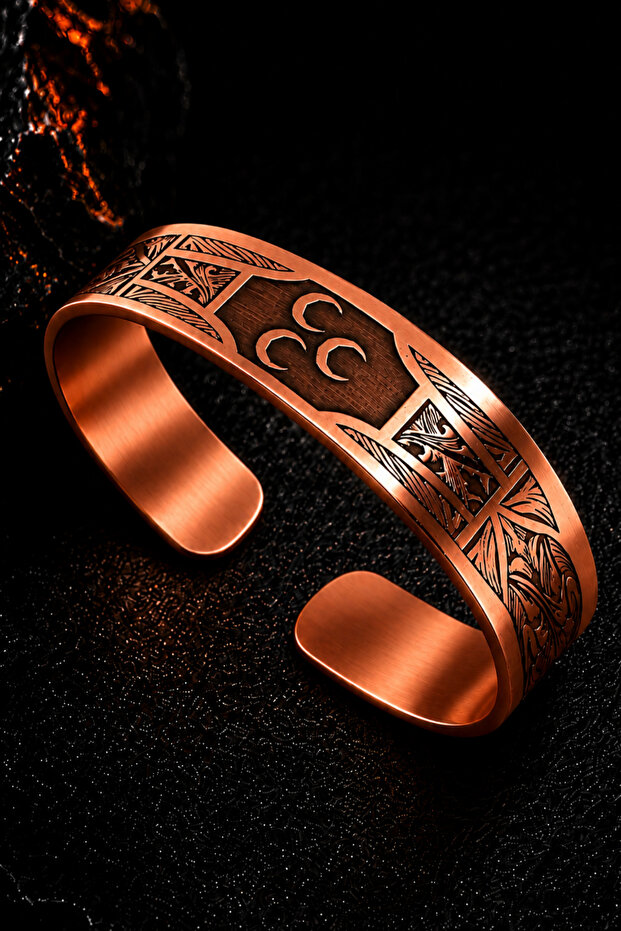 Men's Copper Bracelet Handmade with Three Crescent Motifs Adjustable Men's Copper Bracelet