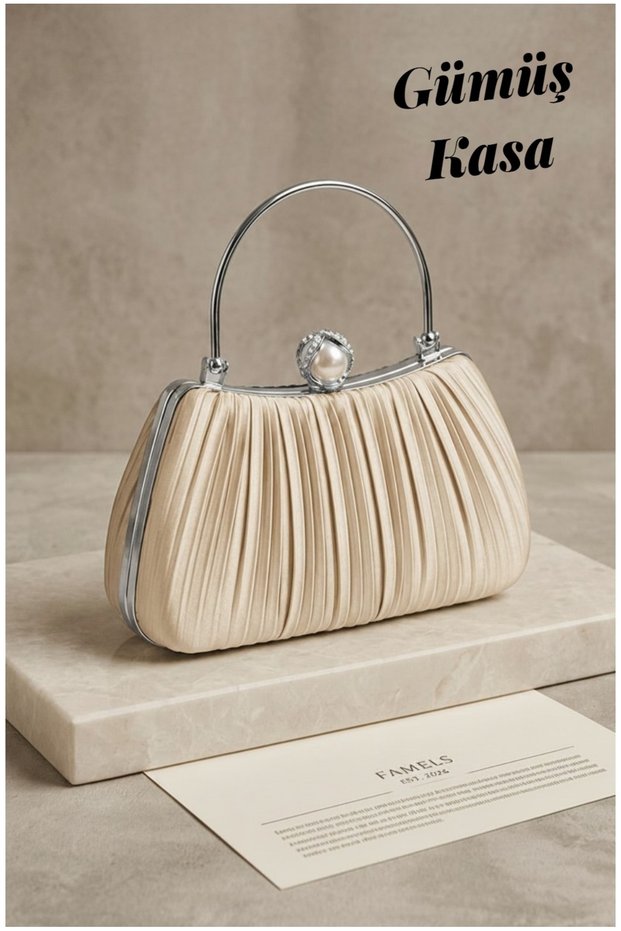 Ten Saten New Model Battery Operated Evening Dress Bag Handbag/Hand Bag Pearl Stone Evening Dress Stylish Bag Silver Case