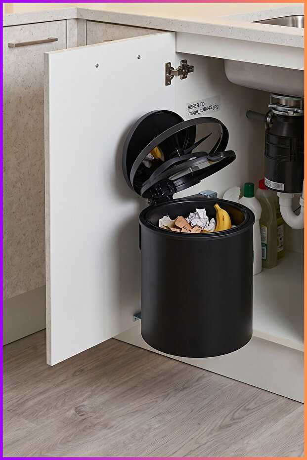 Automatic Lid Trash Can Inside Cabinet 11 Liters Kitchen Chrome Trash Can Black