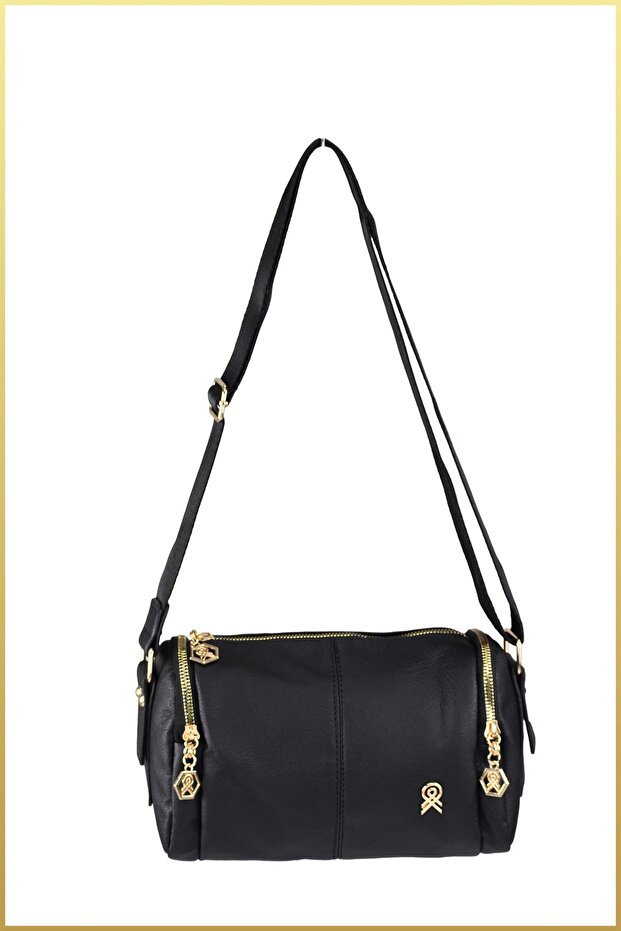 Women's cylinder soft leather shoulder bag - black