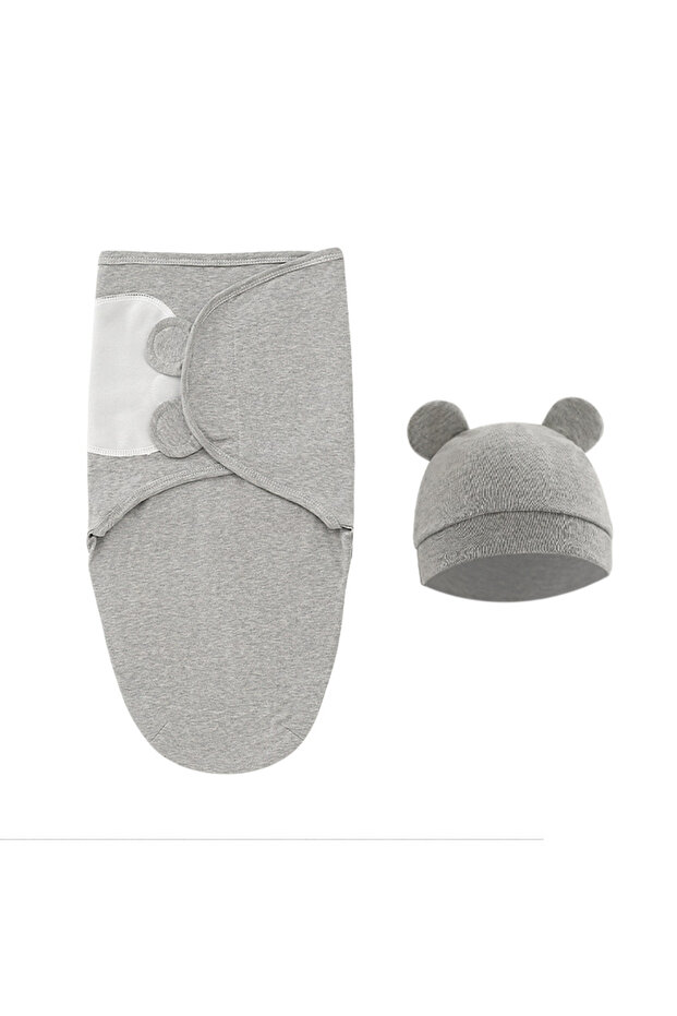 Gray sets Muslin Newborn Sleeping Bag Hat Set/Sleepsack Only Baby Swaddle Blanket Wrap Adjustable Ne