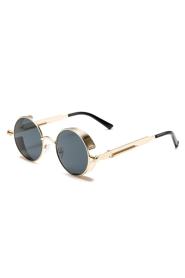 as picture shows golden-black KAMMPT Round Punk Sunglasses Men Fashion Vintage Multi-color Gradient