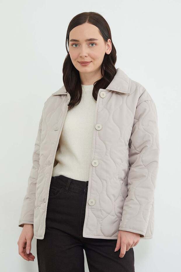 Water Wave Patterned Oversized Buttoned Coat - 5