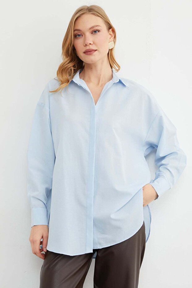 Basic Slit Oversized Shirt - 3