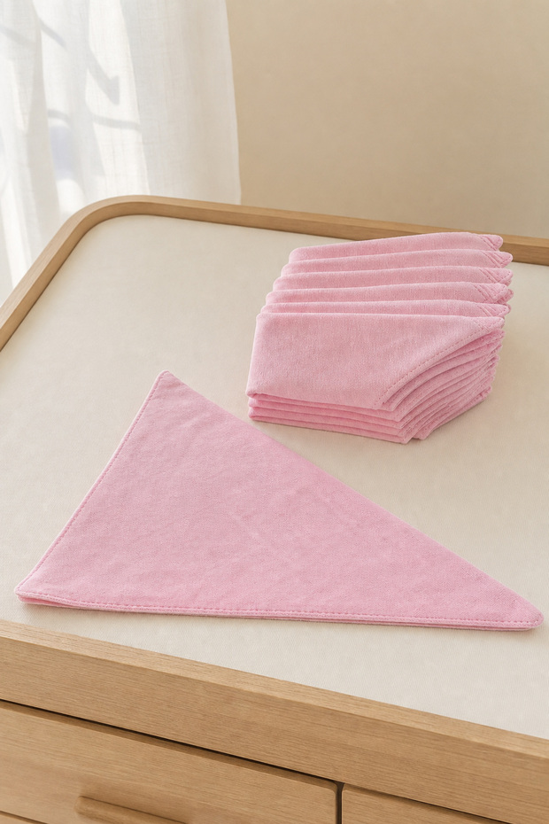 100% Cotton Powder Pink 4-Layer Muslin Baby Mouth Wipes – Pack of 10 (25X25 cm)