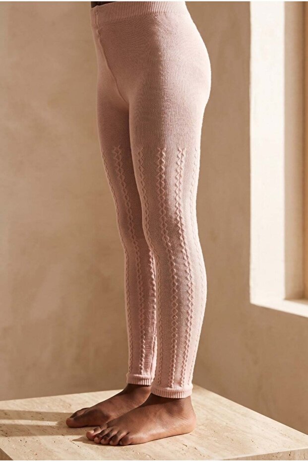 Chain Patterned Children's Tights Pink Melange