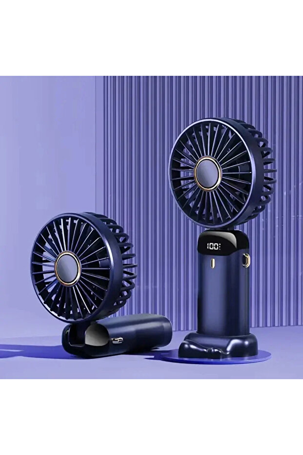 مروحة محمولة شخصية قابلة لإعادة الشحن باللون الأزرق مع شاشة LED رقمية 90 ° مروحة قابلة للتعديل وقابلة لإعادة الشحن