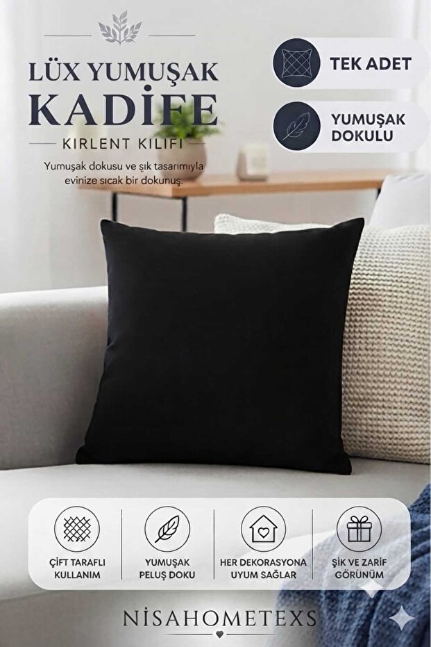 Black Luxury Soft Textured Velvet Living Room Throw Pillow Cover