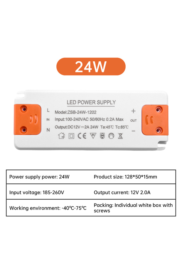 24W 12V LED Driver Thin Constant Voltage Drive Power Supply 12W 18W 24W 36W AC185-260V Input Suitabl