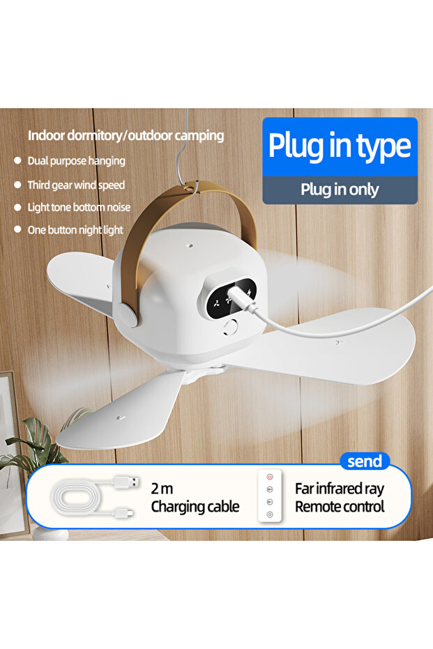 WHITE Portable Mini Ceiling Fans Outdoor Camping Fan Tent Ventilator Cooler Rechargeable Electric Fa