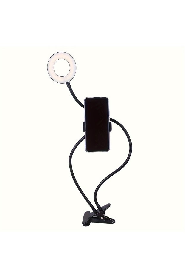 black Selfie Ring Light with Phone Holder Clip-On Selfie Light Adjustable Flexible Gooseneck 2-in-1