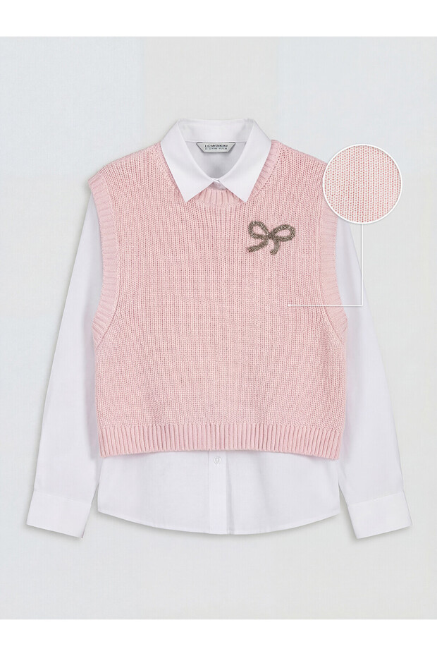 Trendlucky: girls' knitted sweater and shirt with bow detail