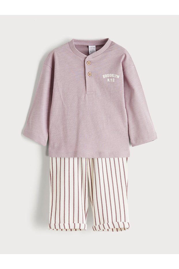 Two Mt Shop Quality Lcw Baby Lila Oval Collar Baby Boy T-Shirt and Pants 2-Piece Set