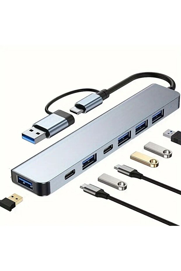 8 in 1 USB Converter Notebook MacBook Type-C Compatible Image Transfer Hub (5492)