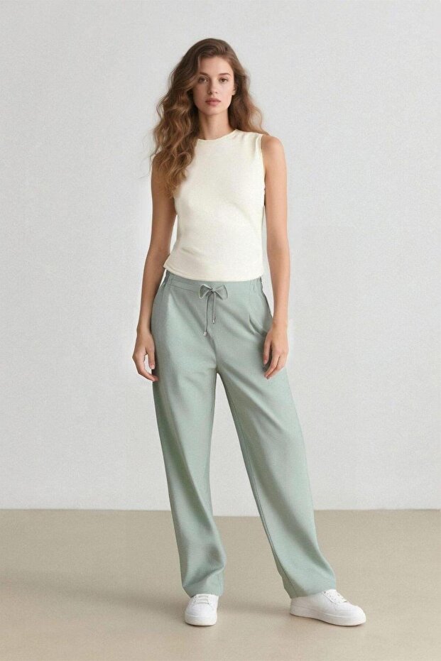 Jogger Pants Linen Look High Waist Straight Leg with Pockets (25 Sp)