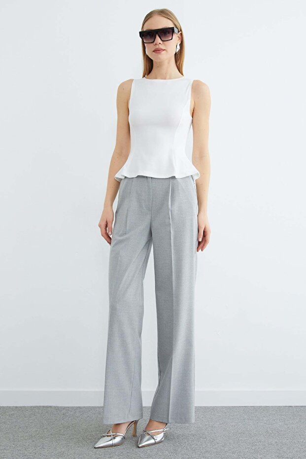 Elastic Waist Pleated Palazzo Trousers