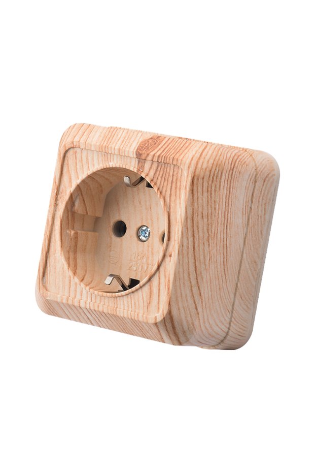 1 Socket With Ground Wood EU Standard Button Light Switch Wall Mounted 1 Gang 1 Way Spray Plastic On