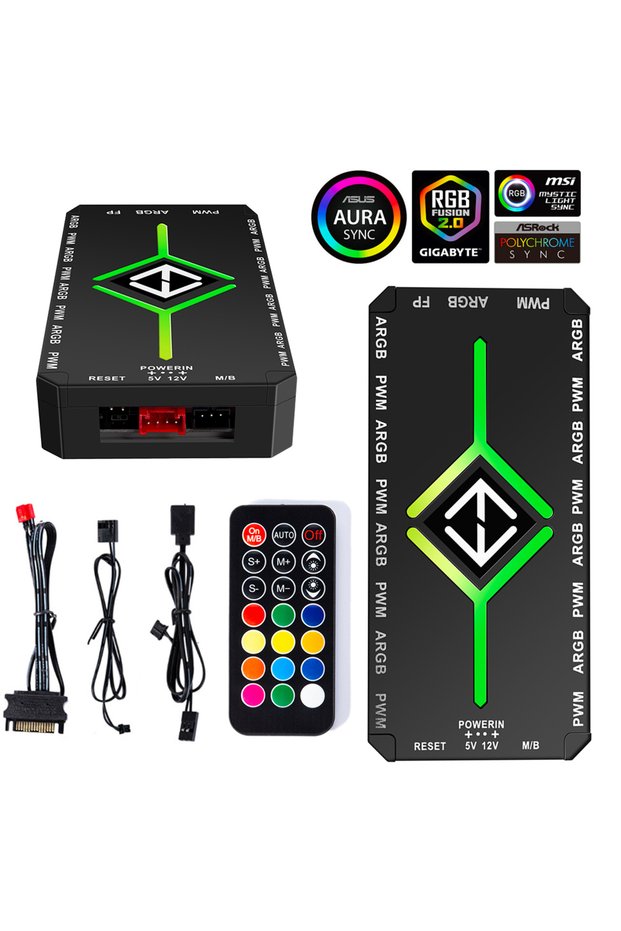 black 1 To 9 Ports 3 in 1 4 Pin PWM Magnetic Suction Hub with Remote PWM Magnetic Fan Hub