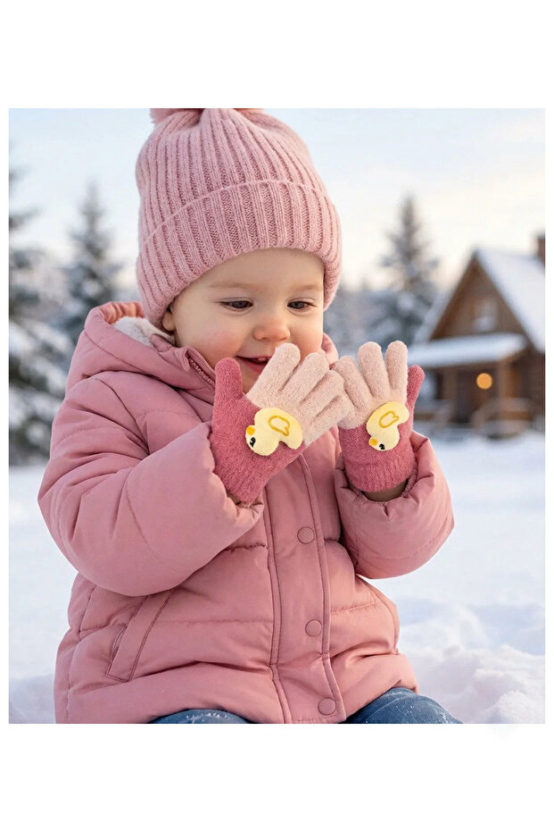 Soft Children's Gloves with Cute Duck Accessories (1-3 Years Old)