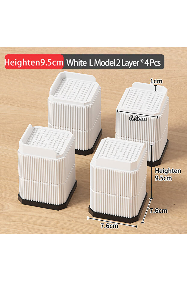 White XL 4PCS Adjustable Height Furniture Risers - High Load - Bearing, Triple Anti - Slip for Sofa,