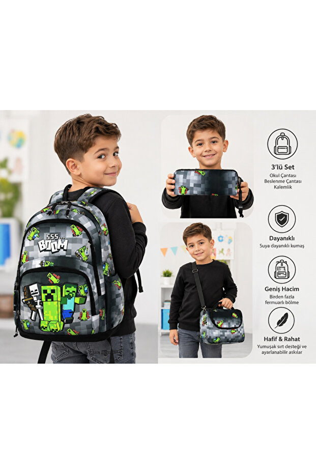 Boys' 3-Piece Primary School Bag with Middle School Back Support