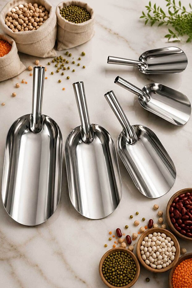 5-Piece Stainless Steel Shashula - Food, Market, Nuts Shovel No:1-No:2-No:3-No:4-No:5