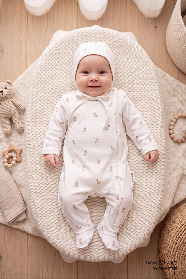 Jumpsuit Newborn Baby Patterned 100% Cotton Jumpsuit with Hat