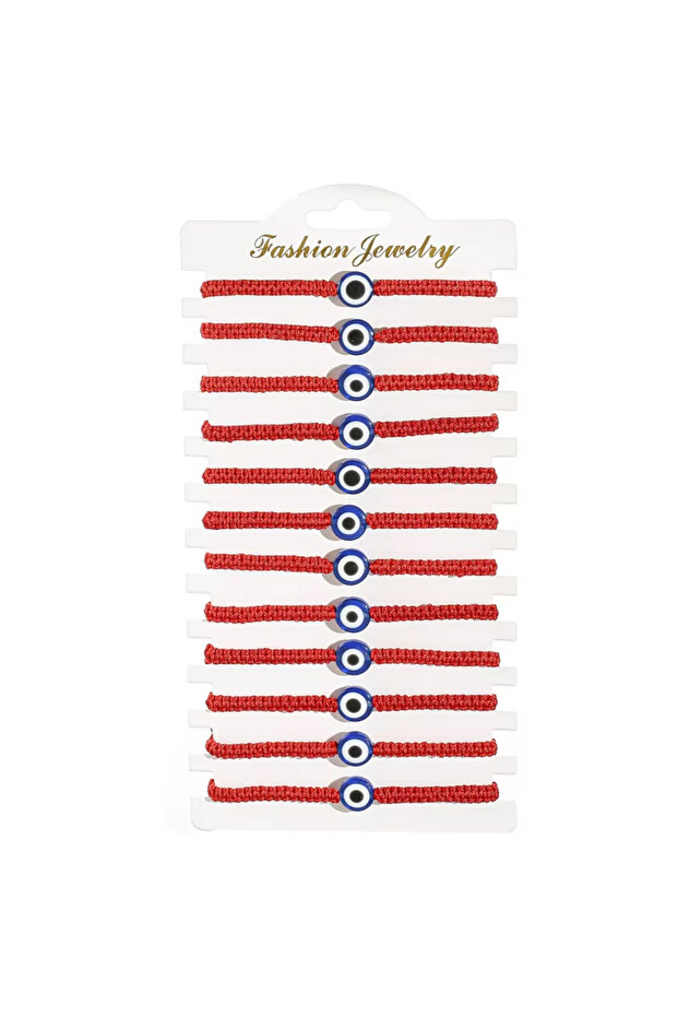 12 pcs set red 12pcs/set Blue Eye Charms Bracelet for Women Men Adjustable Red Rope Braid Chain Stri