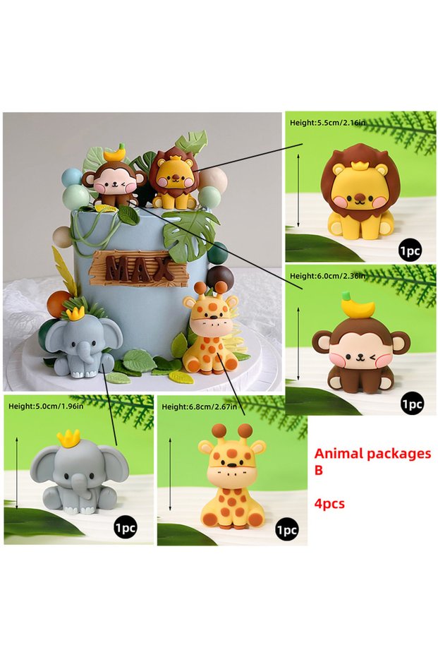Package B Jungle Animals Cake Toppers Safari Kids 1st Birthday Party Cake Decorations Zoo Animals Li