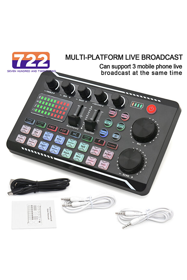 Live Sound Card And Audio Interface With DJ Mixer Effects Voice Changer Bluetooth-compatible Mixer F