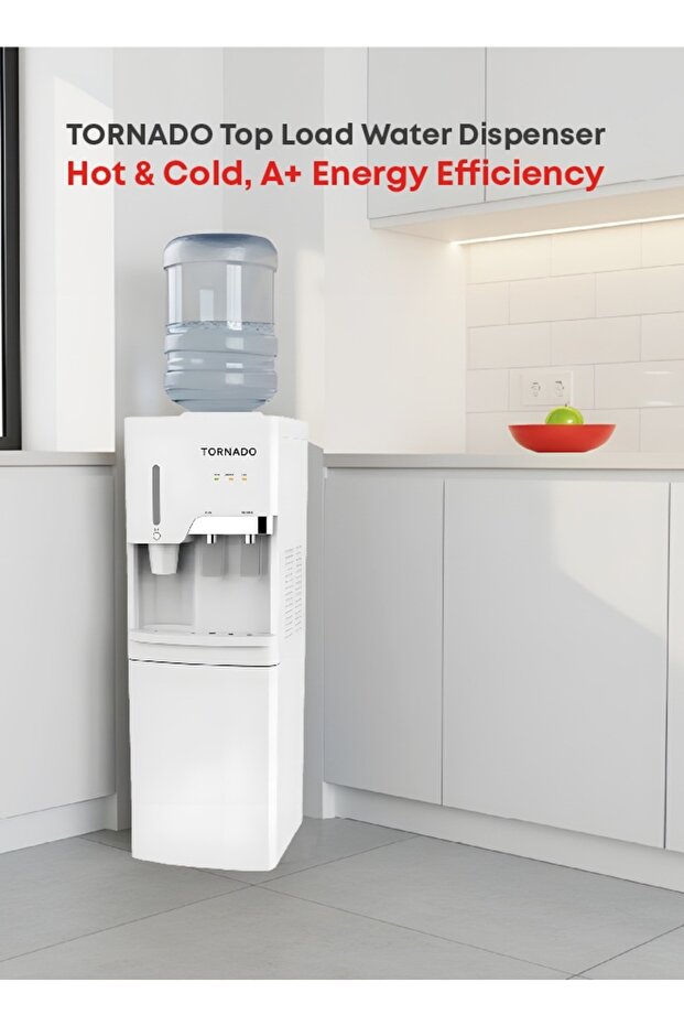 Water Dispenser with Cup Holder Top Loading with Bottom Cabinet Hot & Cold 2 Taps white