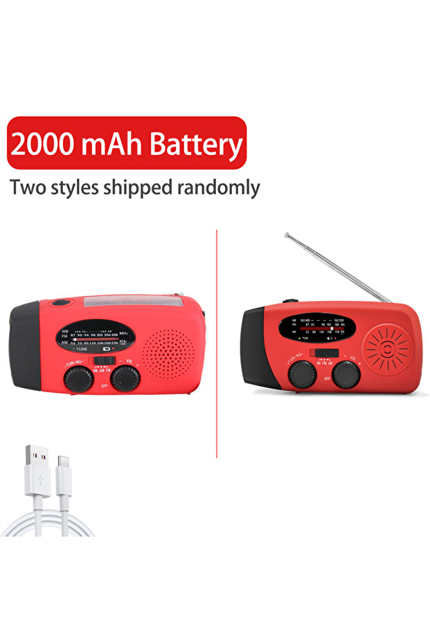 Red 2000mAh high capacity rechargeable radio solar rechargeable emergency light outdoor camping flas