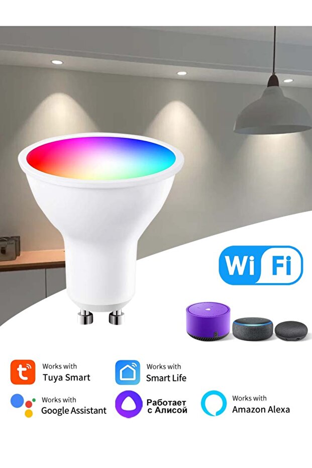مصابيح إضاءة LED من Tuya بقوة 5 واط، تعمل بتقنية الواي فاي، بجهد 220 فولت، بقاعدة GU10، مزودة بتقنية الواي فاي والبلوتوث، وإضاءة RGB ذكية، مناسبة للإضاءة السفلية.