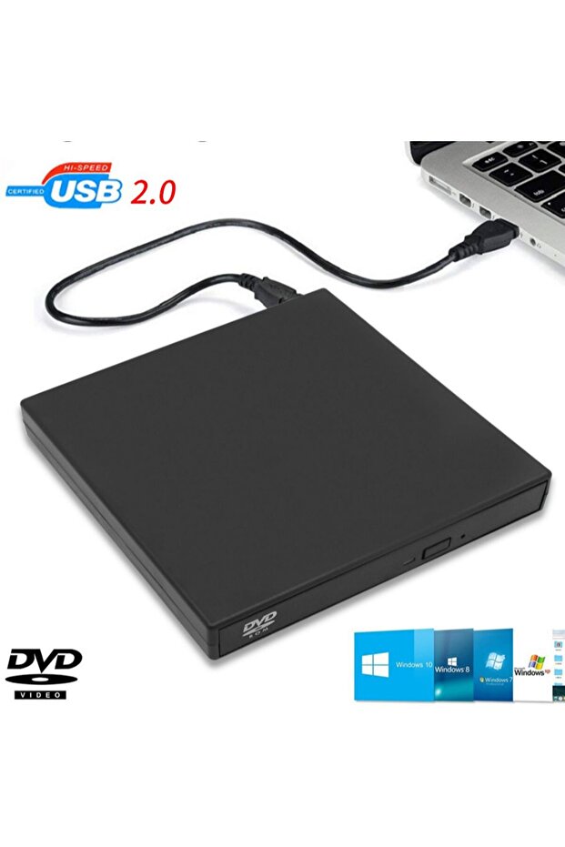 قارئ أقراص مضغوطة DVD خارجي من DeepFox USB أسود محرك أقراص مضغوطة/DVD محرك أقراص خارجي USB2.0 CD-ROM DVD-ROM Opti