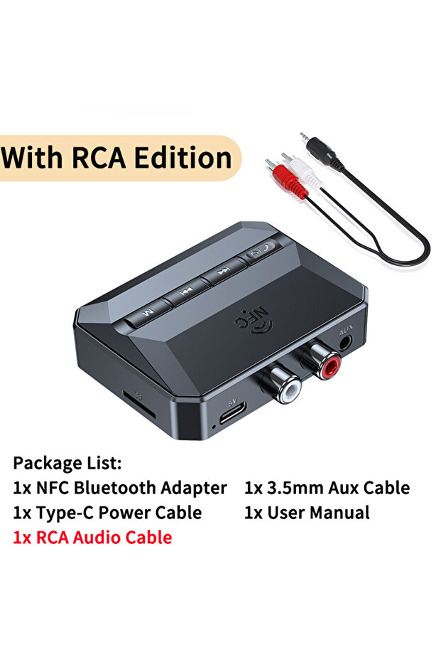مع مستقبل صوت NFC Bluetooth 5.3 إصدار RCA ومحول لاسلكي RCA 3.5 مم AUX USB مع دعم ميكروفون