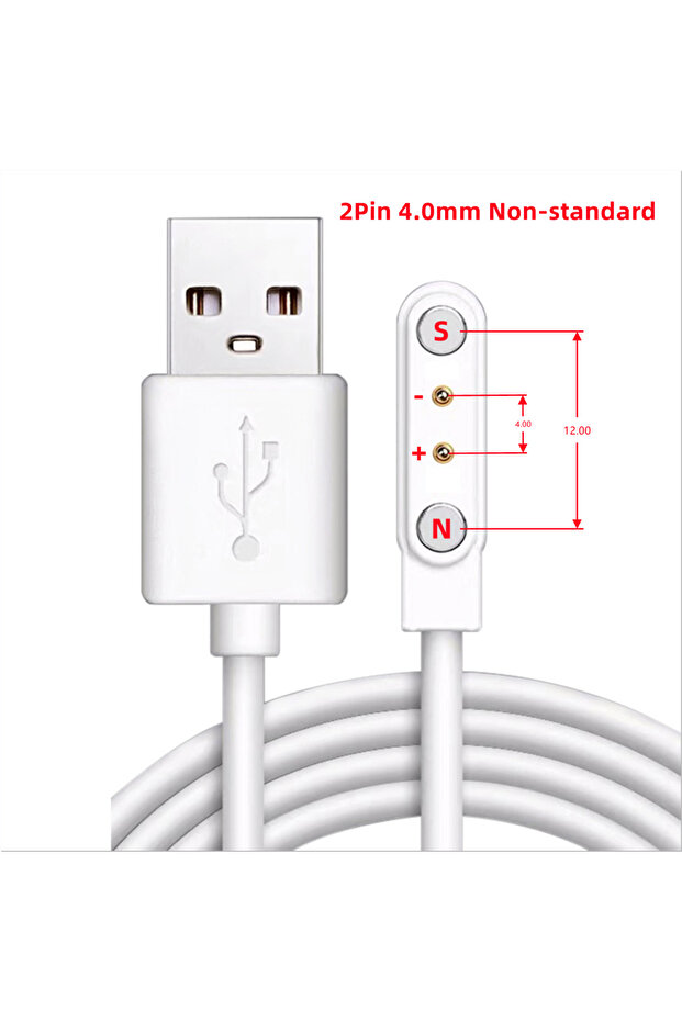 White(2pin 4.0 NS) Smart Watch Magnetic USB Dock Charger 2pin 4pin Charging Cable Power Adapter For