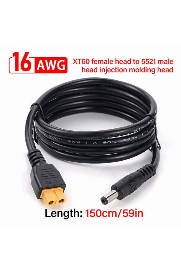 XT60 Female Connector To DC5521 Male Power Cable Adaptor 16AWG 1.5m Solar Panel Connection Home C...