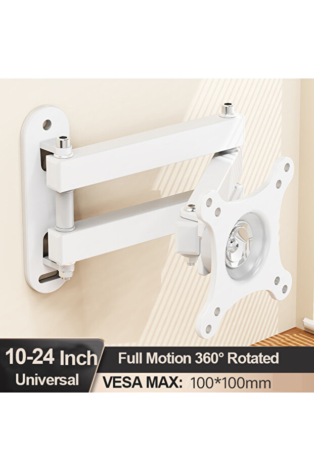 WHITE 20° Tiltable TV Wall Mount Bracket 360° Rotated Holder Universal TV Mounts for 14-24'' Compute