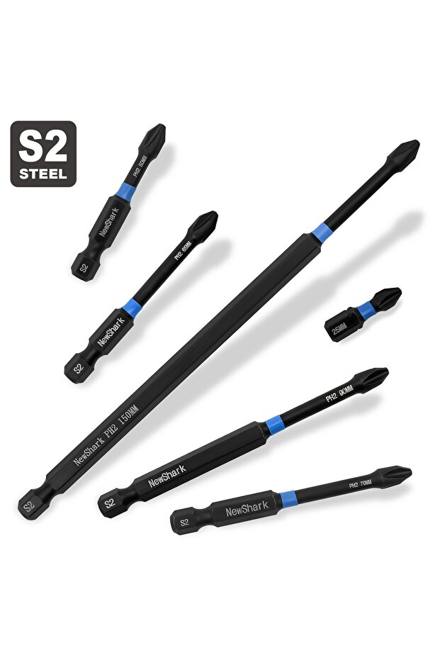 6pcs 6-Piece Magnetic Screwdriver Bit, S2 Alloy Steel Anti-Slip Long Drill Bits, 1/4 Hex Shank, Fine