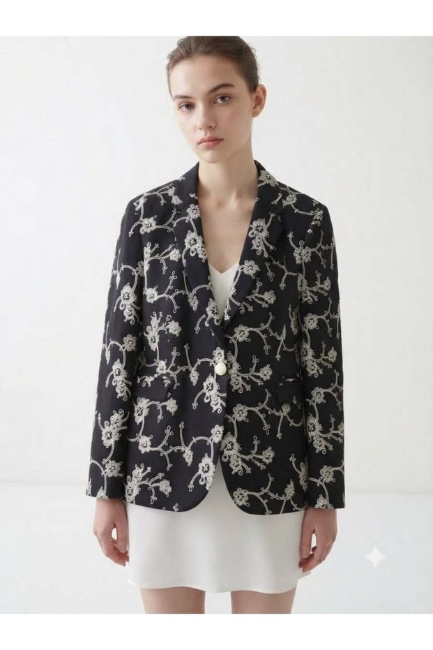 Mother daughter 100% cotton floral embroidered blazer jacket