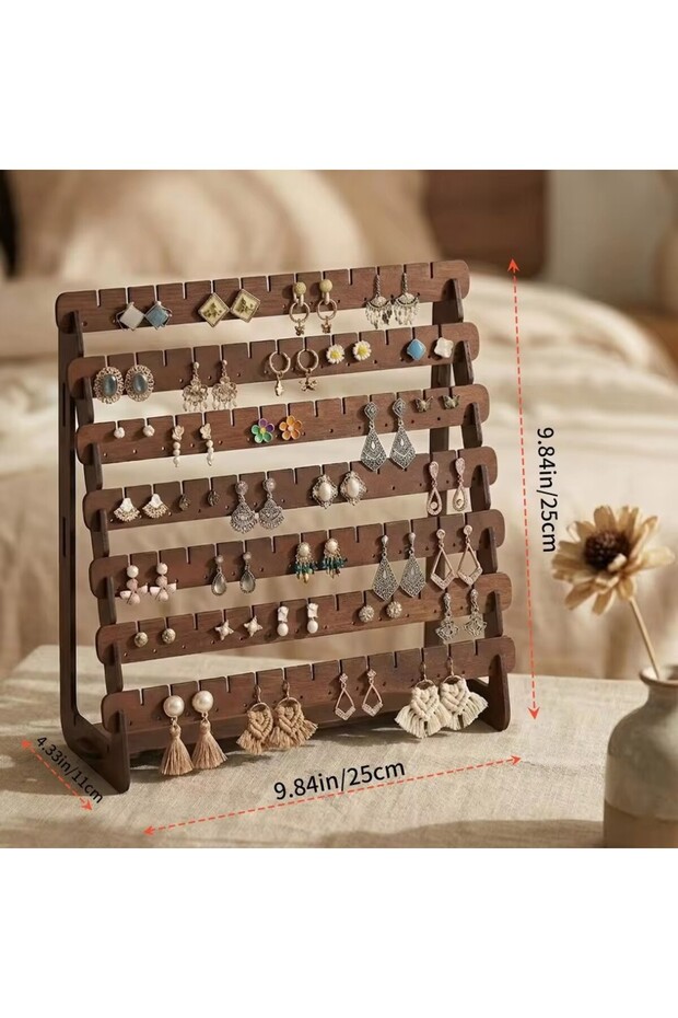 brown Multilayer Wooden Earring Stand Holder High-capacity Jewelry Storage Organizer Display Rack fo